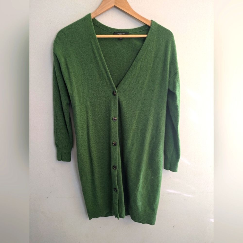 Ann Taylor Wool Longline Green Asymmetrical Cardigan Size S